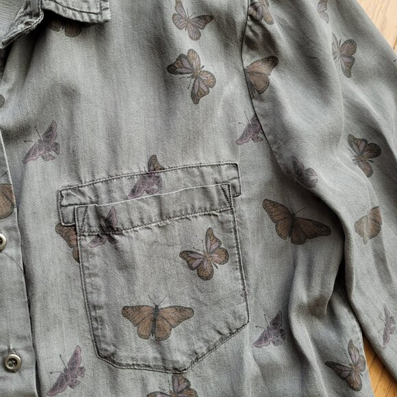 STANDARD GRACE Gray Butterfly Print Women's Shirt L - Picture 4 of 13